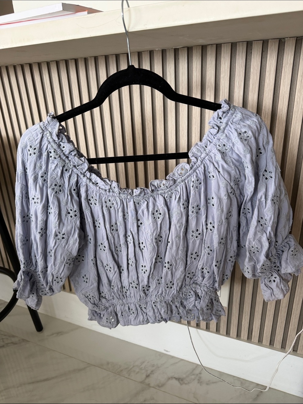 Surf Gypsy Lavender Eyelet Puff Sleeve Crop Top